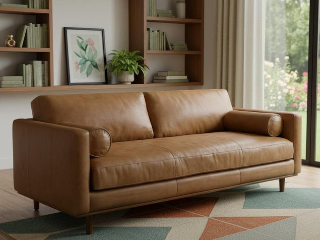 89" Brown Leather Sofa
