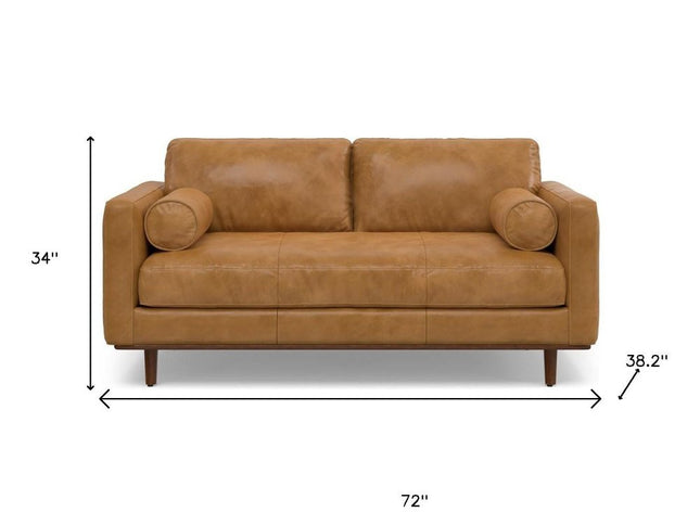 72" Sienna Leather Sofa With Brown Legs