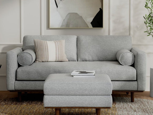 72" Gray Fabric Sofa With Brown Legs