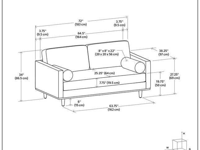 72" Gray Fabric Sofa With Brown Legs