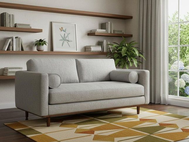 72" Gray Fabric Sofa With Brown Legs