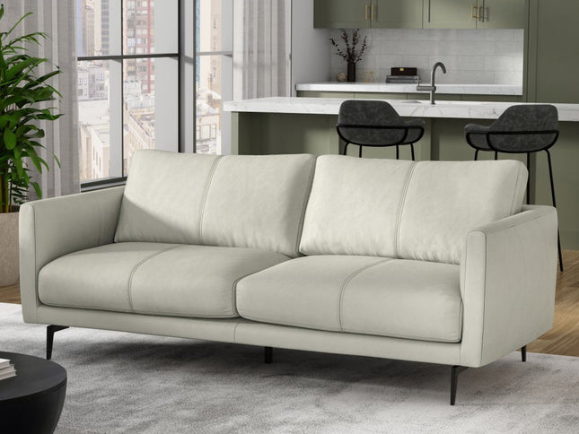 81" Gray Leather Sofa With Black Legs
