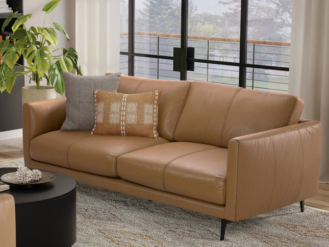 81" Brown Leather Sofa With Black Legs
