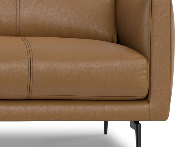 81" Brown Leather Sofa With Black Legs