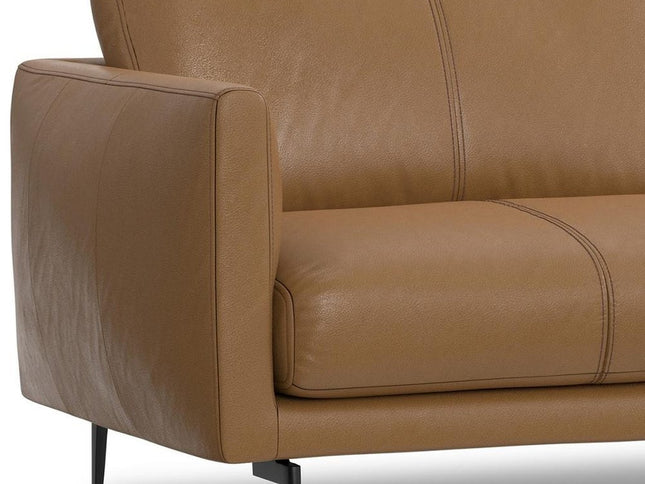 81" Brown Leather Sofa With Black Legs