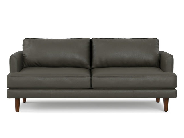76" Black Leather Sofa With Brown Legs