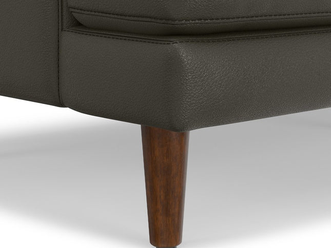 76" Black Leather Sofa With Brown Legs