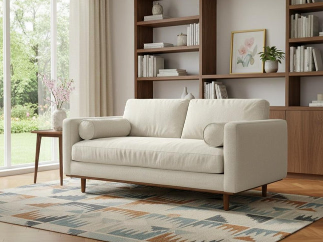 72" Cream Fabric Sofa With Brown Legs