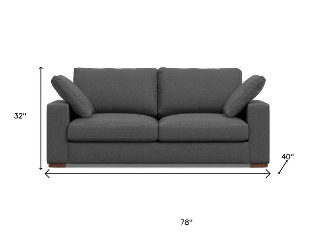 78" Gray Fabric Sofa With Brown Legs