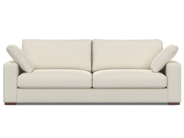 96" Cream Fabric Sofa With Brown Legs