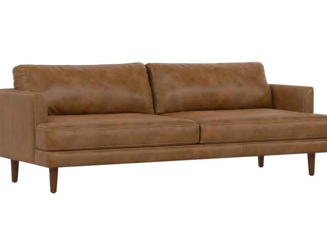 76" Brown Leather Sofa