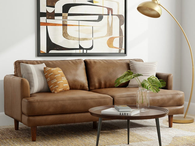 76" Brown Leather Sofa