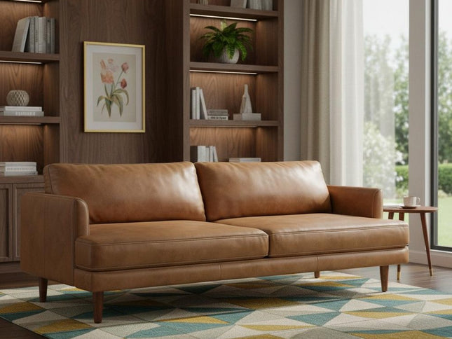 76" Brown Leather Sofa