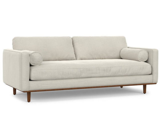89" Cream Fabric Sofa With Brown Legs