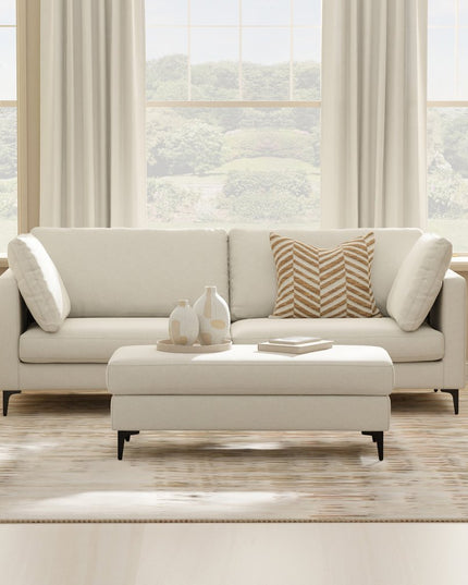 90" Cream Fabric Sofa With Black Legs