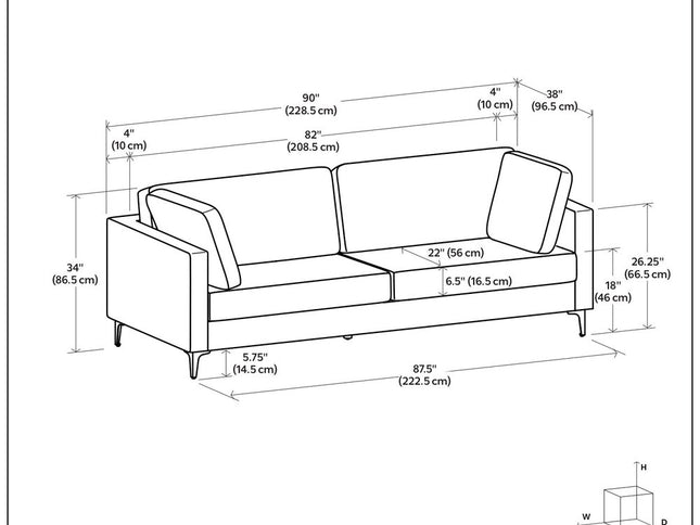 90" Cream Fabric Sofa With Black Legs
