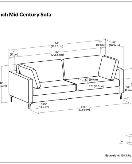 90" Cream Fabric Sofa With Black Legs