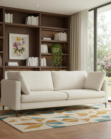 90" Cream Fabric Sofa With Black Legs