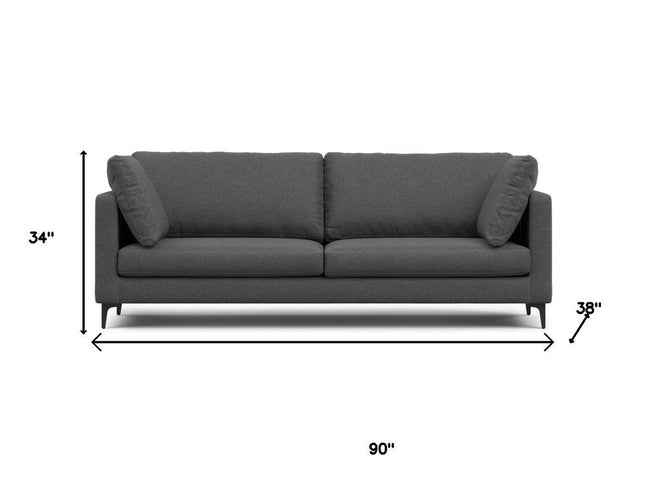 90" Gray Fabric Sofa With Black Legs