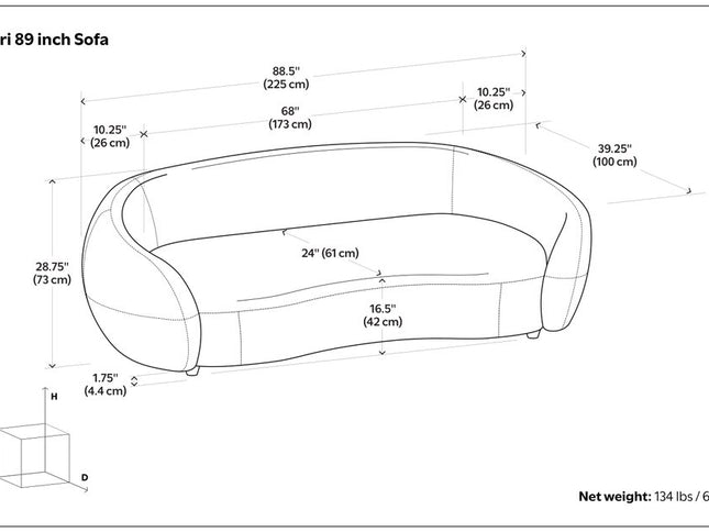 89" Gray Fabric Sofa With Walnut Legs