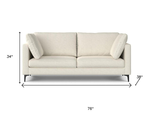 76" Cream Fabric Sofa With Black Legs