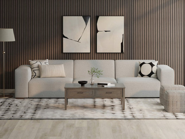 122" Gray Fabric Modular Sofa With Brown Legs