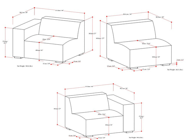 122" Gray Fabric Modular Sofa With Brown Legs