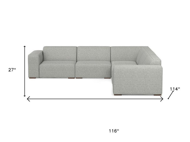 116" Gray Fabric Modular Sofa With Brown Legs