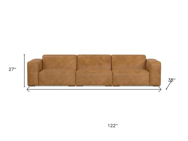 122" Sienna Leather Modular Sofa With Brown Legs