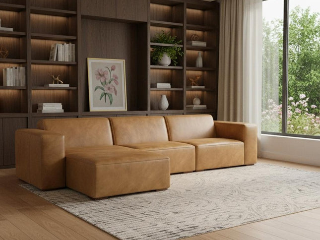 122" Sienna Leather Modular Sofa With Brown Legs