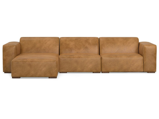122" Sienna Leather Modular Sofa With Brown Legs