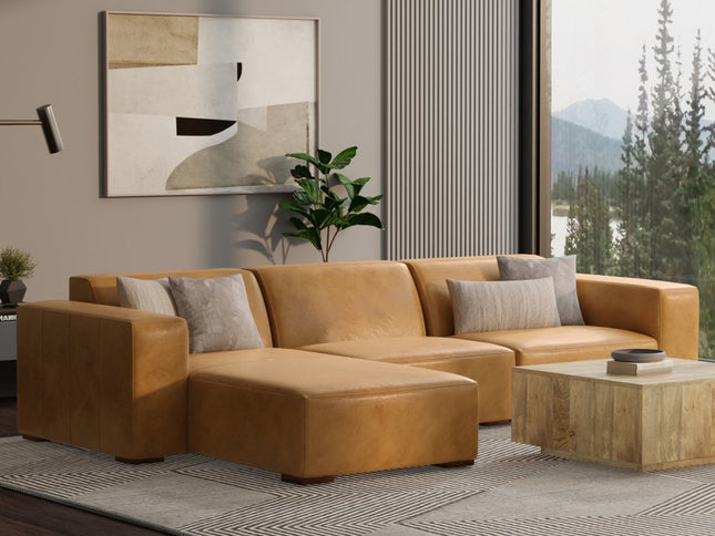 122" Sienna Leather Modular Sofa With Brown Legs