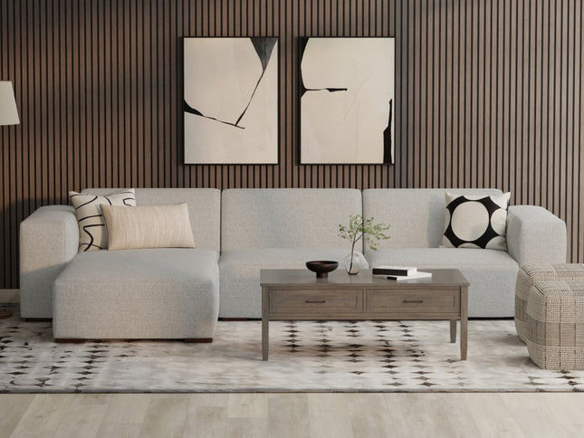 122" Gray Fabric Modular Sofa With Brown Legs