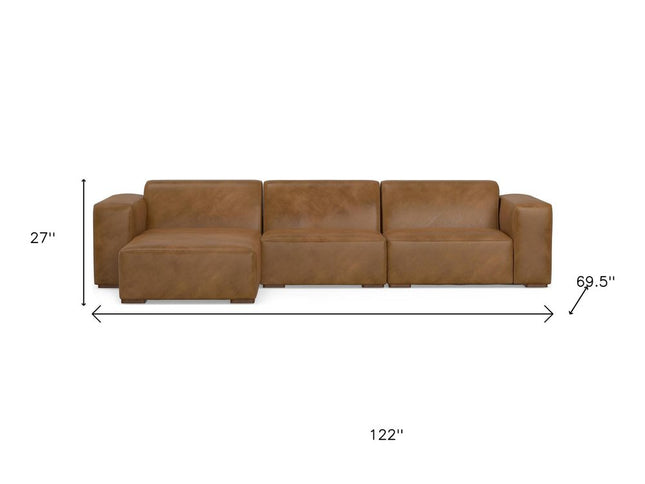 122" Brown Leather Modular Sofa