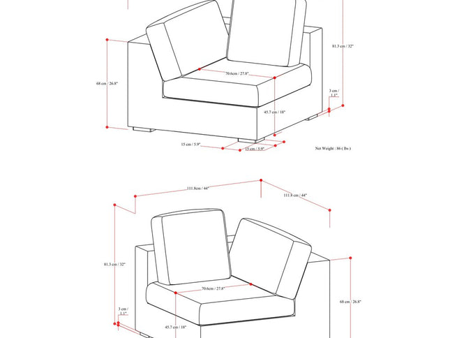 88" Gray Fabric Modular Sofa With Brown Legs