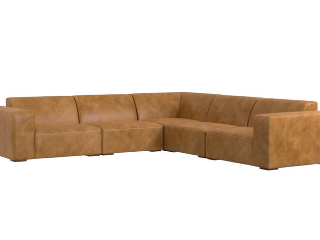 116" Sienna Leather Modular Sofa With Brown Legs
