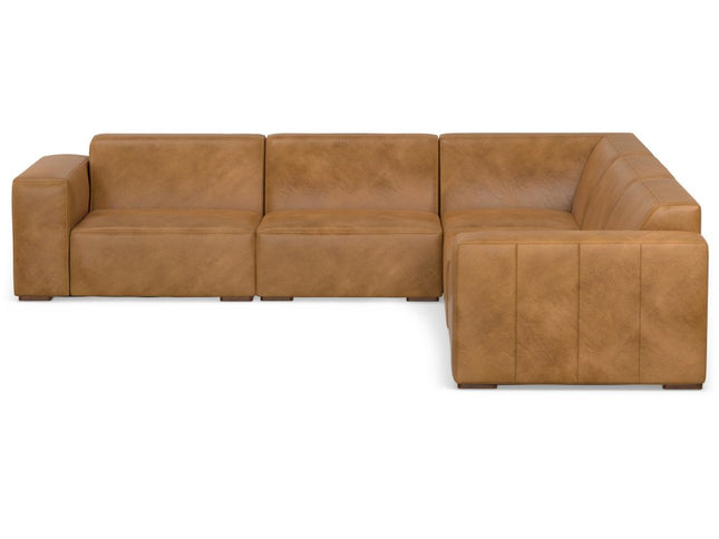 116" Sienna Leather Modular Sofa With Brown Legs