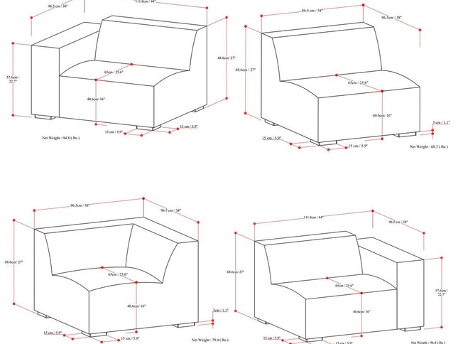 116" Sienna Leather Modular Sofa With Brown Legs