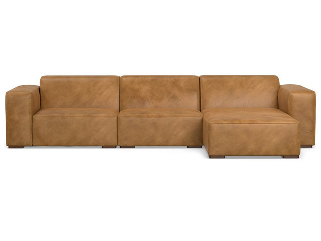 122" Sienna Leather Modular Sofa With Brown Legs