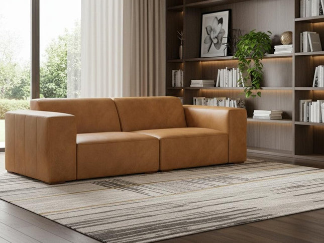 88" Sienna Leather Modular Sofa With Brown Legs