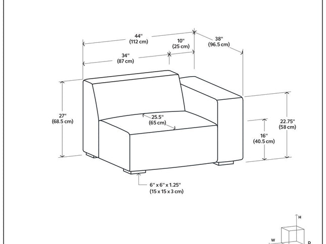 44" Brown Leather Modular Sofa