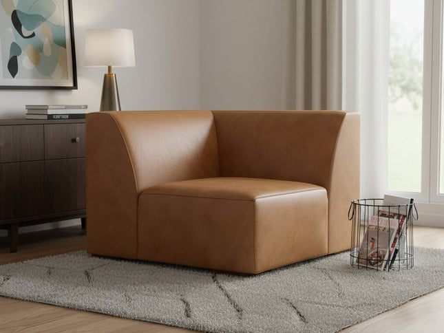 38" Sienna Leather Modular Sofa With Brown Legs