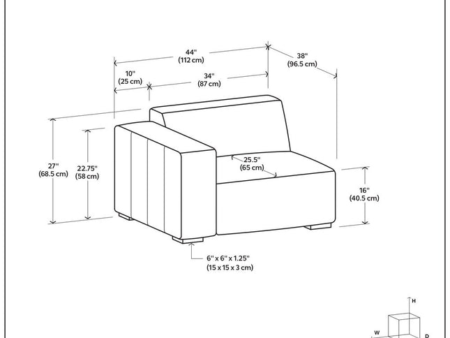 44" Brown Leather Modular Sofa