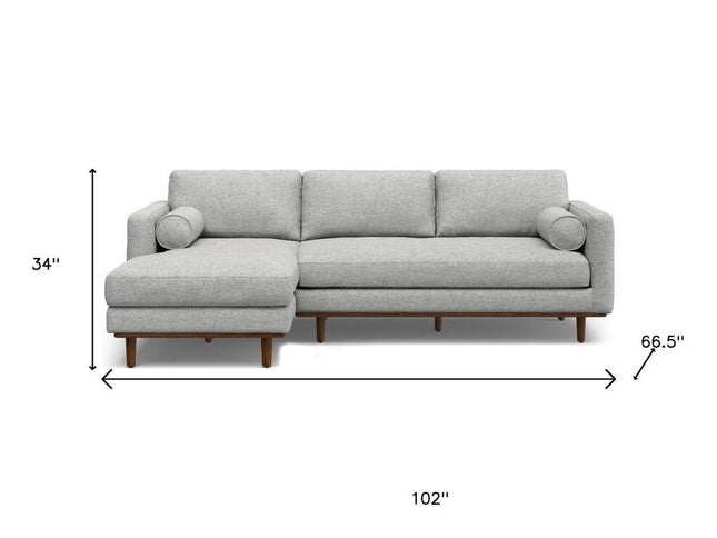 102" Gray Fabric Sofa With Brown Legs