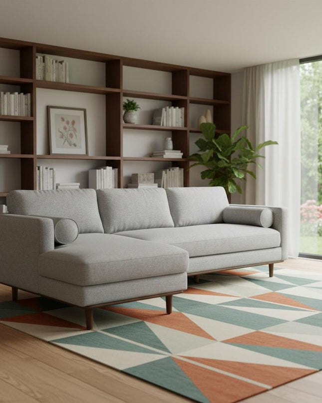 102" Gray Fabric Sofa With Brown Legs