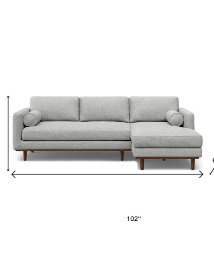 102" Gray Fabric Sofa With Brown Legs