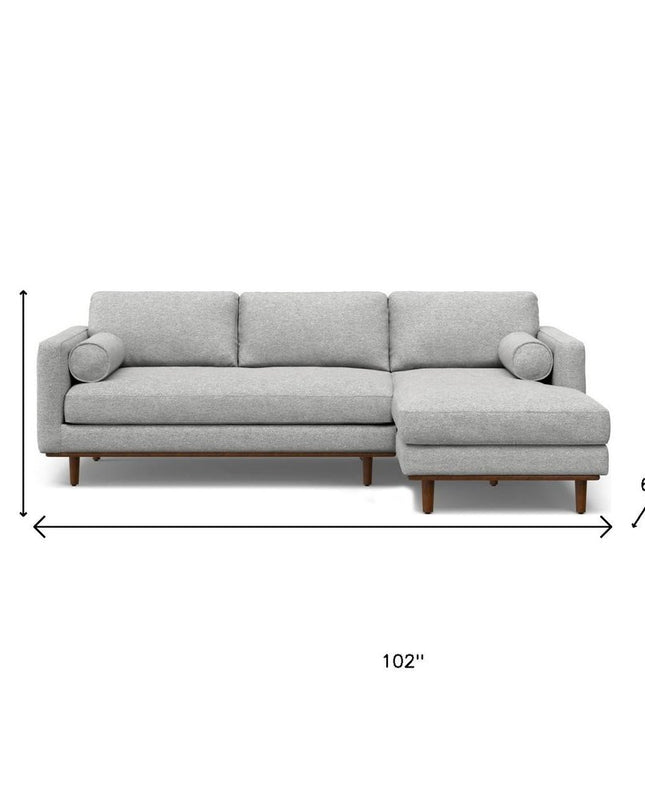 102" Gray Fabric Sofa With Brown Legs