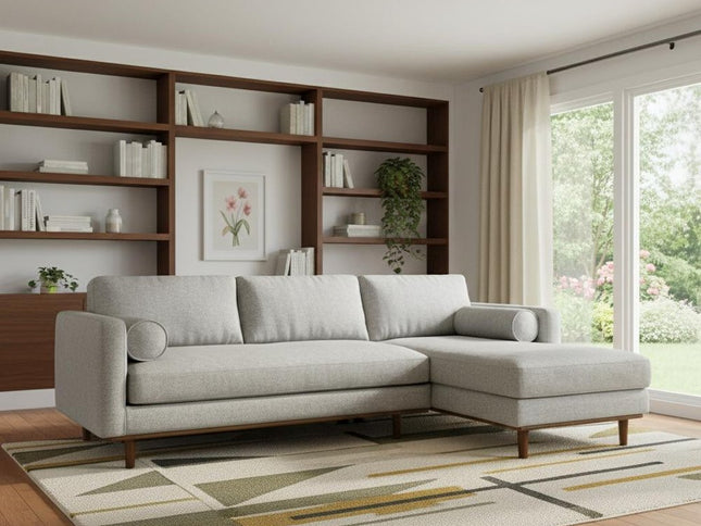 102" Gray Fabric Sofa With Brown Legs