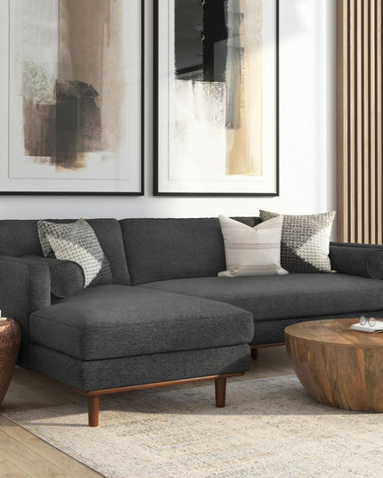 102" Gray Fabric Sofa With Brown Legs