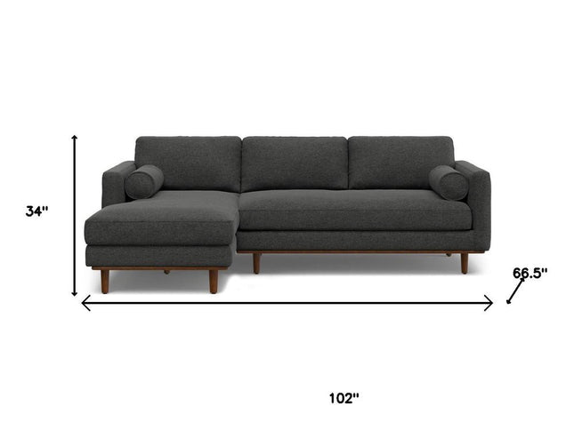 102" Gray Fabric Sofa With Brown Legs